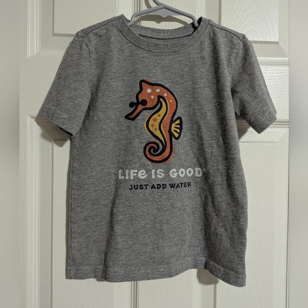 Kids XS Life Is Good Sea Horse Just Add Water crusher tee gray short sleeve top